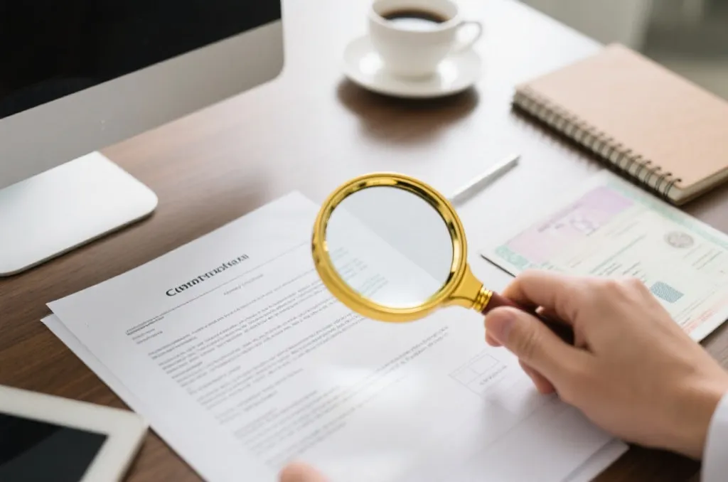 放大镜审视合同和证照文件